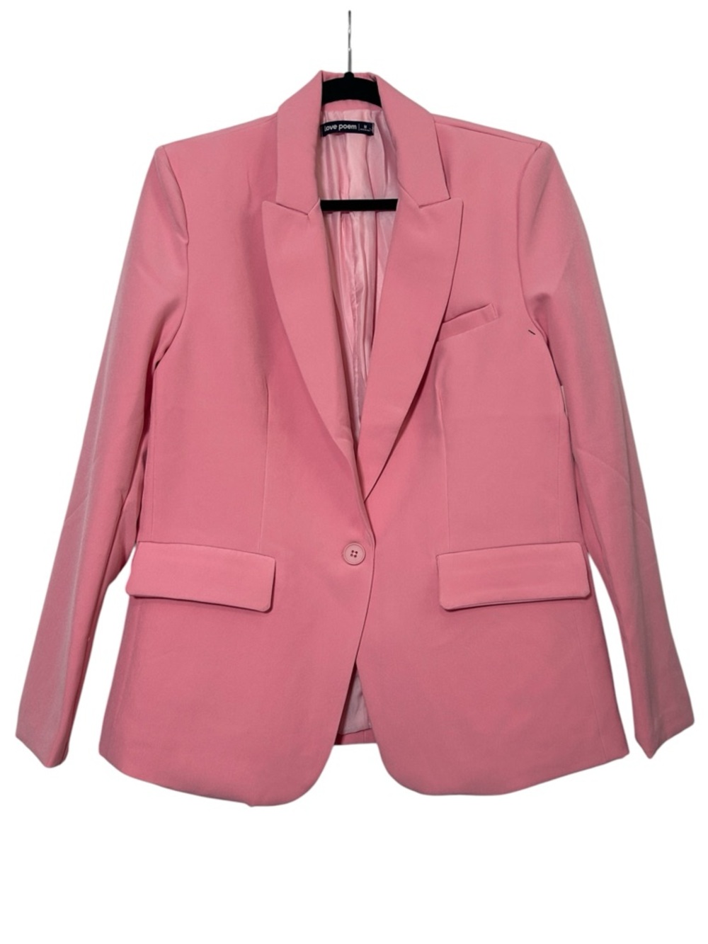 Women's Pink Single-Button Blazer with Shoulder Pads
